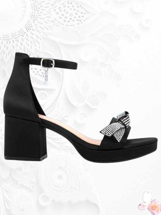 Juicy Couture Shoes - Juicy Couture Nelly 2 Open Toe Dress Sandals Black Satin Bow Heel Size 9 M